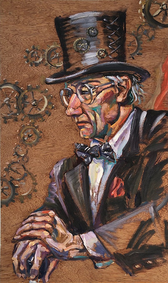 Photo of a completed portrait of a man, painted by Rupert Nesbitt.