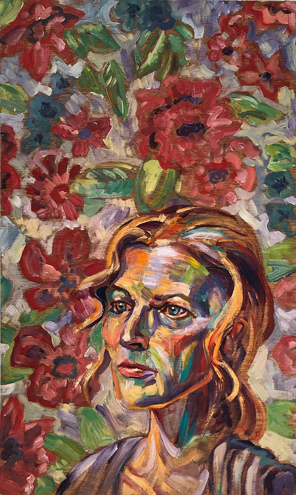 Photo of a completed portrait of a woman, painted by Rupert Nesbitt.