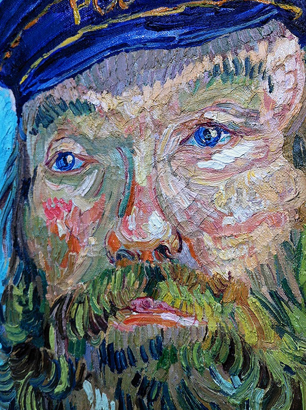 Photo of Rupert Nesbitt's process of painting a copy of a Van Gogh painting.