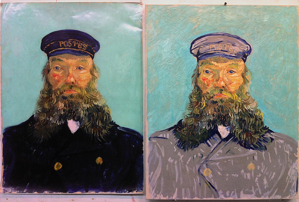 Photo of Rupert Nesbitt's process of painting a copy of a Van Gogh painting.